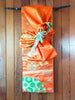 タペストリー 赤橙 扇子亀甲 模造刀刀壁掛け 創作掛け軸  帯アート 和風インテリア Tapestry F02