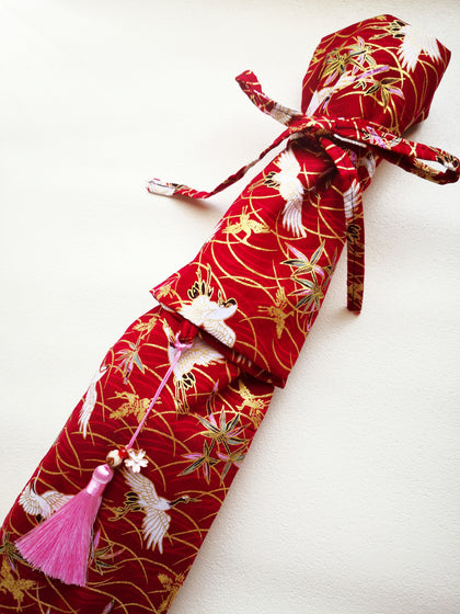 刀袋 剣袋 和柄 携帯用 キャリーバッグ  肩掛け付 模造刀 居合刀 竹刀 日本刀 飾りストラップ付 幅15cm 紅鶴  SB05