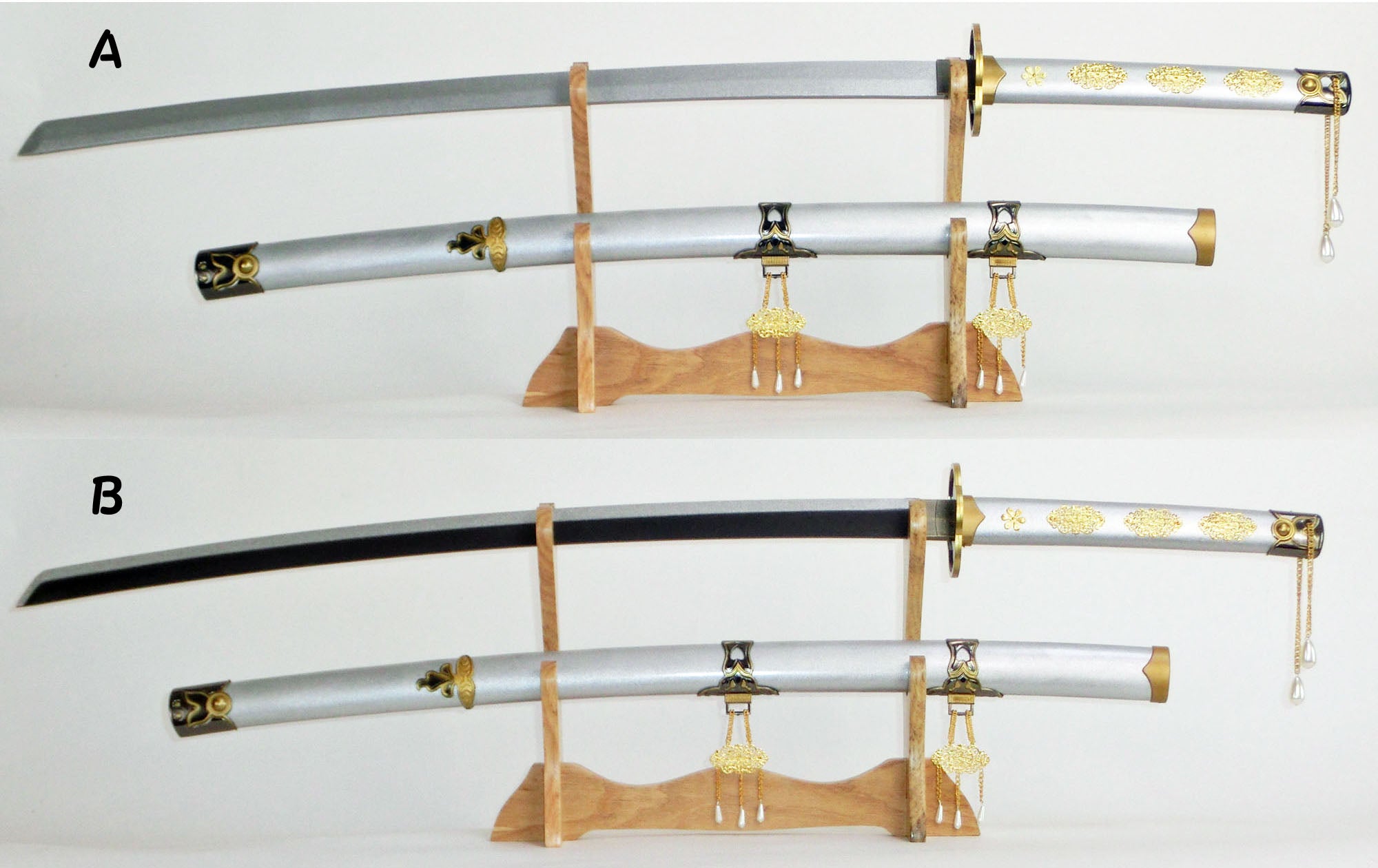 鶴丸国永 つるまるくになが 美術刀  日本刀 模造刀 武士刀 木製 木 コスプレ 飾り シルバー S201A